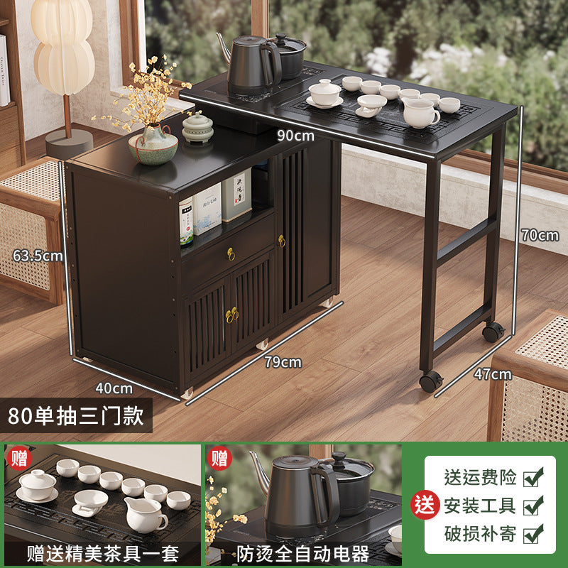 Modern minimalist tea table set - portable, rotating, kung fu tea brewing, all-in-one design for home, small apartments, balcony tea table/tea station