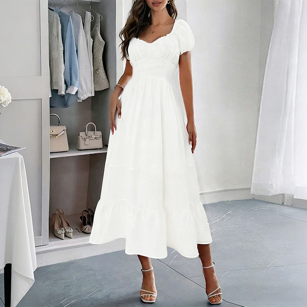 French retro bubble waist slimming look a-line large swing medium long independent station cross-border best selling women's clothing