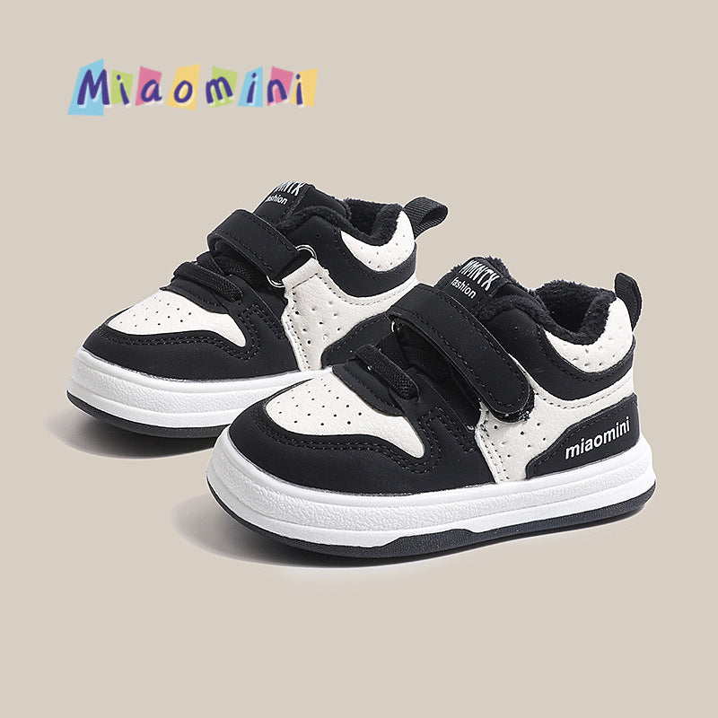 Winter new arrival: baby & toddler double-layer cotton shoes - girls' first walking shoes, leather upper with fleece lining, boys' waterproof sneakers, ages 1-3