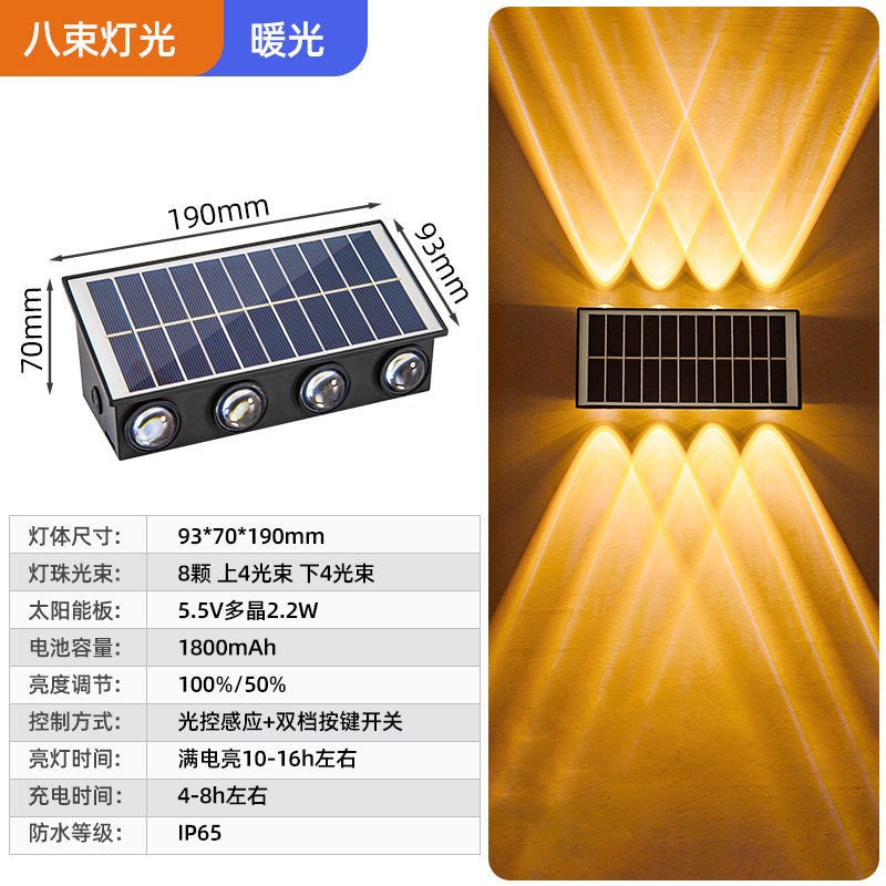 Solar powered outdoor wall light for rural areas, villas, balconies, and walls - waterproof courtyard lighting