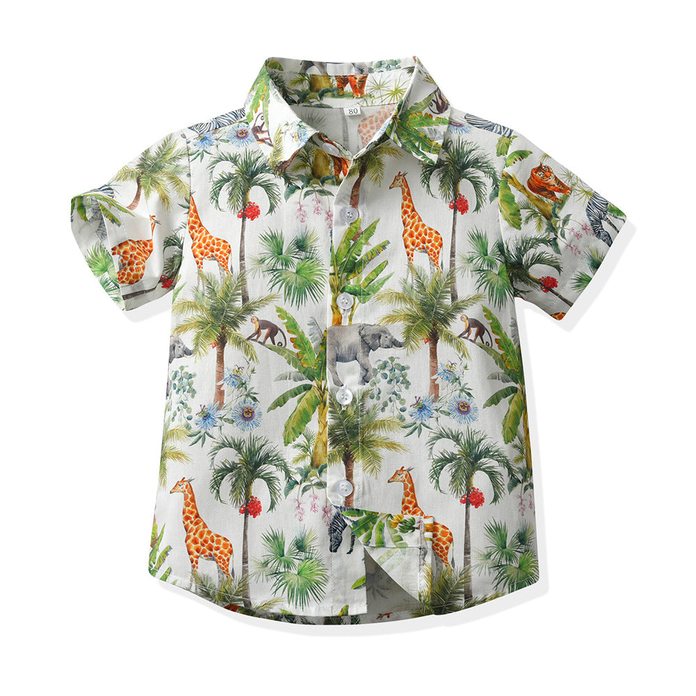 children's clothing, new boys' short-sleeved shirts, vacation beach style floral shirts, boys' short-sleeved shirts, children's shirts for boys, summer