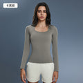 Women's yoga top with built-in bra pads, long sleeve square neck slimming base layer top for autumn - d25176