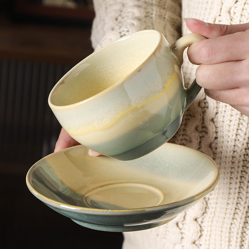 Concentrated retro kiln turned high-value ceramic cup and saucer afternoon tea office milk coffee cup stylish breakfast cup