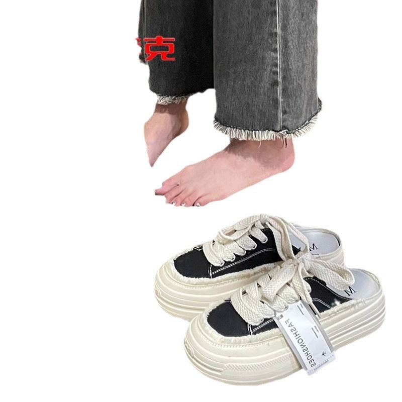ins Korean version of dad shoes women's 2023 summer new student platform sports shoes women's casual bag head canvas half drag