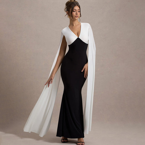 2025   summer sexy V-neck sleeveless hip-wrapped long dress fashionable Spice Girl new streamer dress