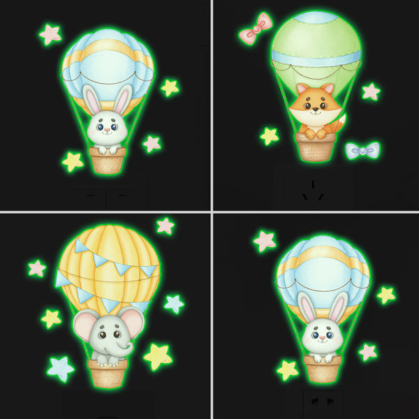 Cross-border   luminous cute little animal hot air balloon star switch sticker home decoration wall sticker