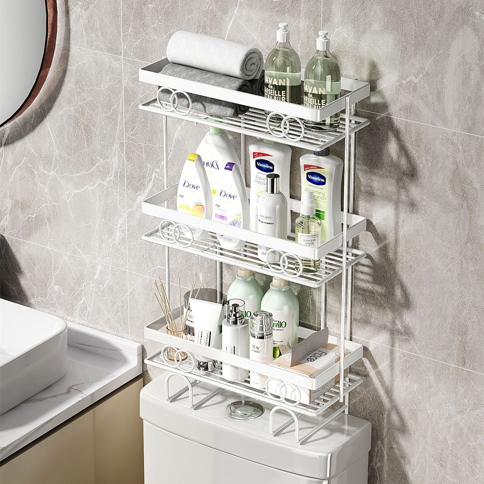 Shelf above the toilet, shower gel, shampoo, toilet holder, no punching, wall-mounted bathroom storage rack.