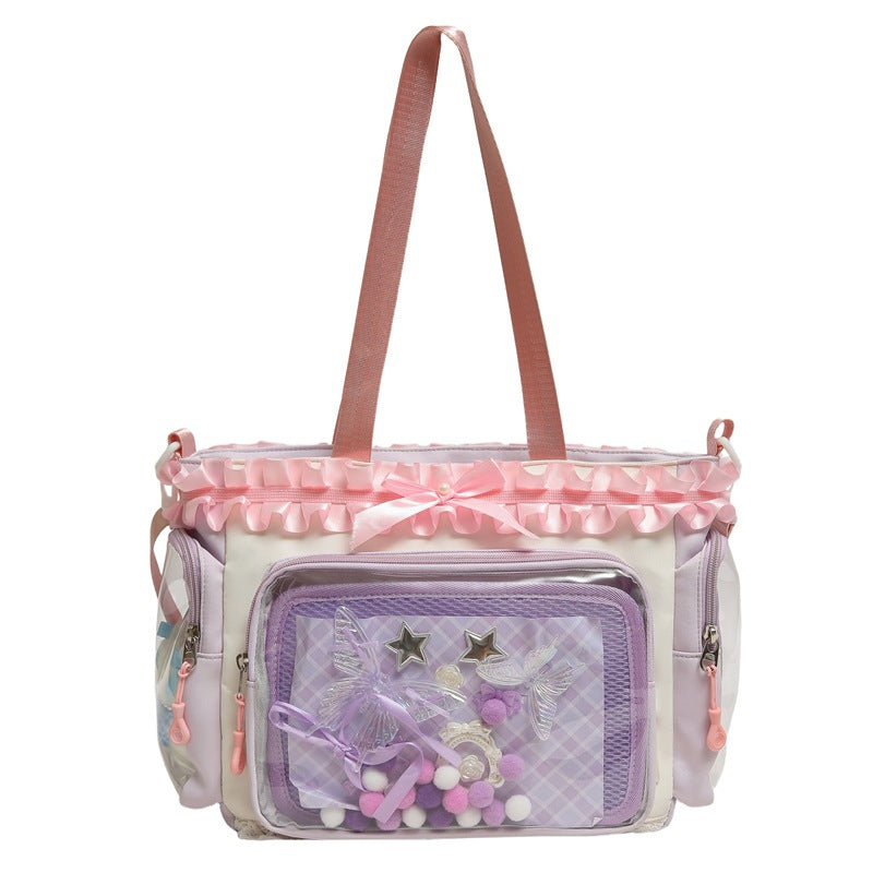 New schoolbag handbag for female junior high school students, cute and sweet large-capacity backpack, student make-up bag