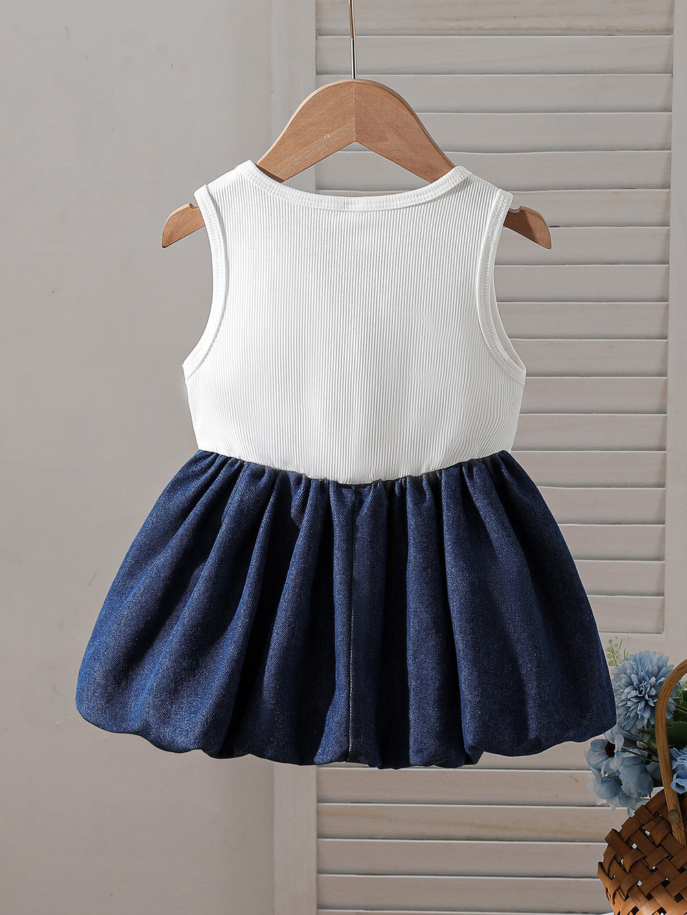 new european and american style cross-border girls' chic bowknot color block denim dress - infant & toddler dress