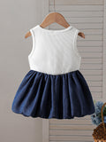 new european and american style cross-border girls' chic bowknot color block denim dress - infant & toddler dress