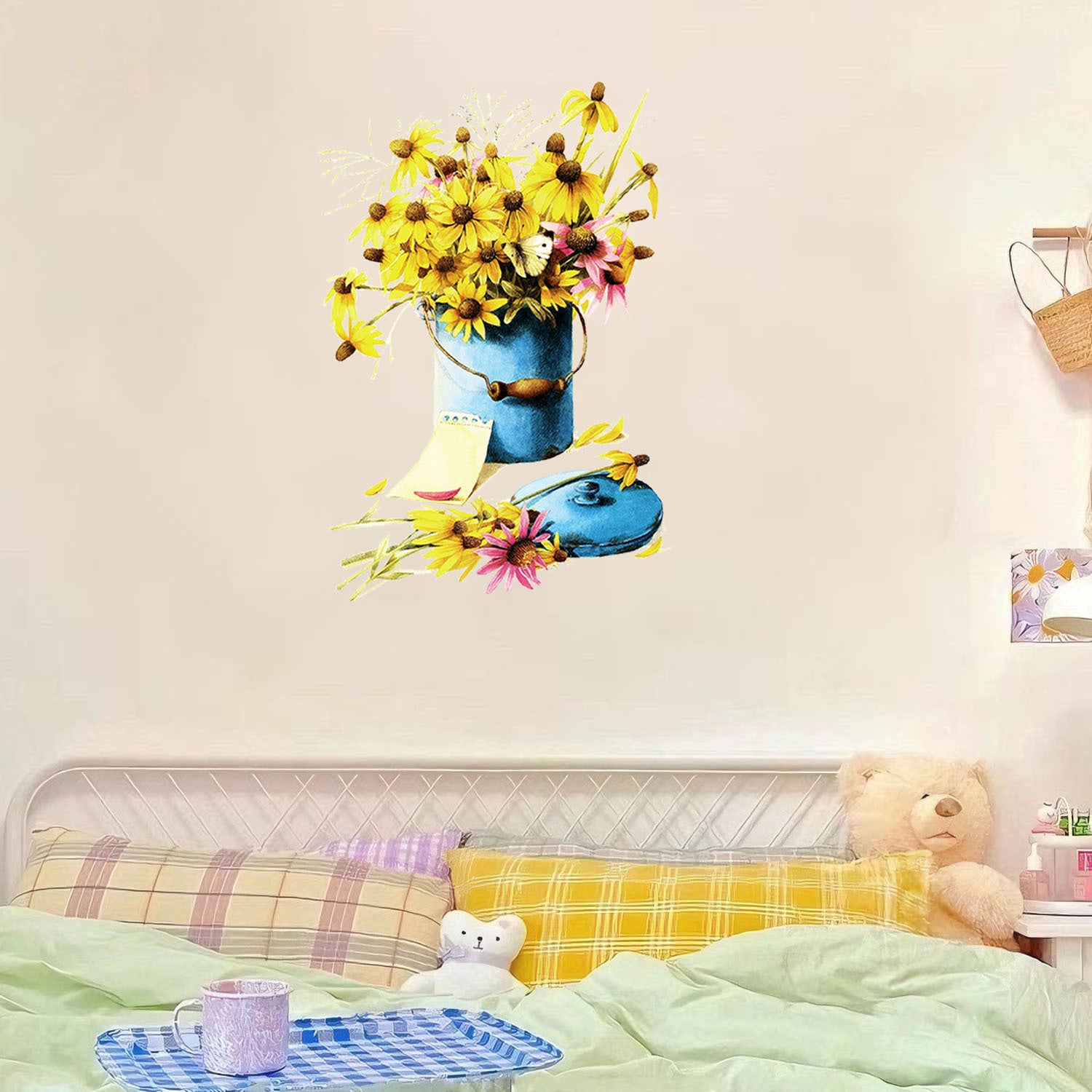 Cross-border  new creative flower wall stickers in iron drums are used for beautiful stickers for home decoration