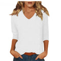 cross-border  women's everyday versatile casual v-neck solid color three-quarter sleeve t-shirt top