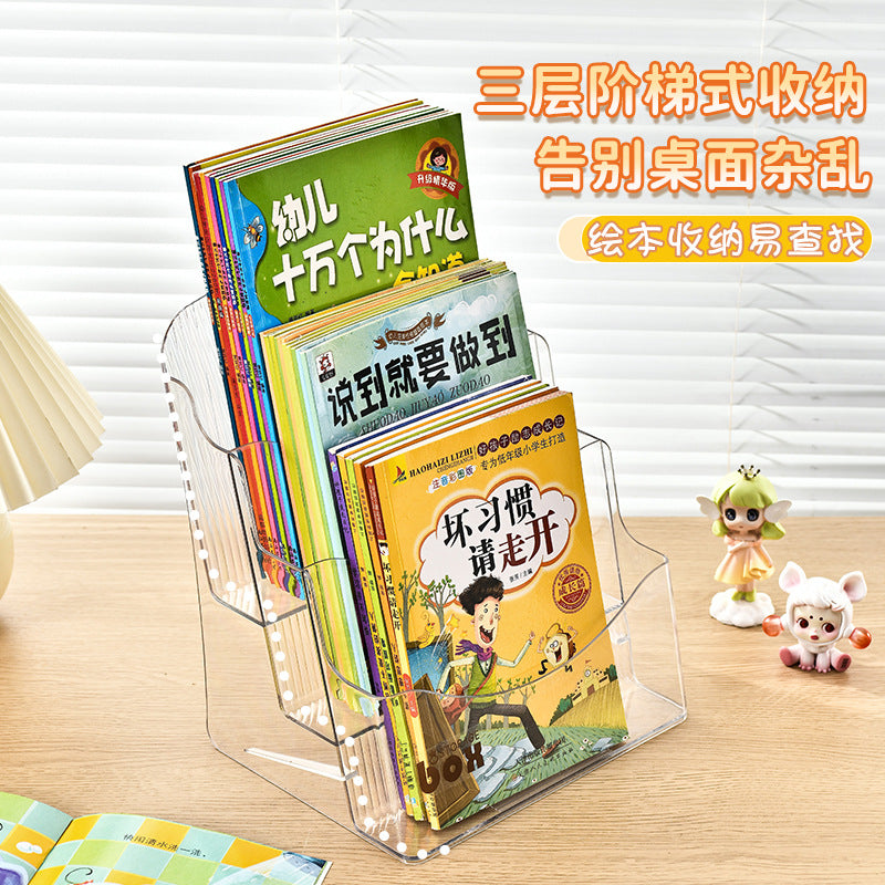 Desktop bookshelf storage box transparent student book desk office file baffle acrylic shelf