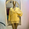 supply v neck pleated chiffon bat sleeve elastic waist free size short skirt dress