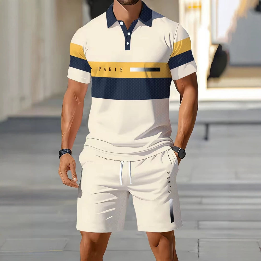 hot-selling men's polo shirt set, new summer two-piece casual short-sleeve and shorts set, dropshipping available