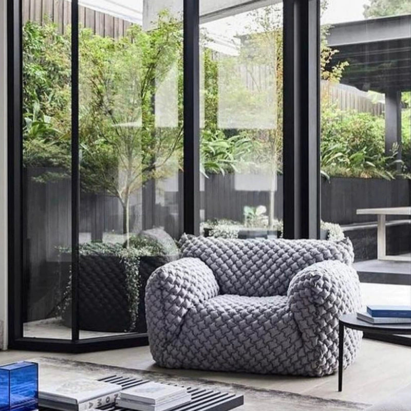 Influencer designer blue fatty sofa chair - living room, balcony, single fabric sofa - italian minimalist lazy casual chair