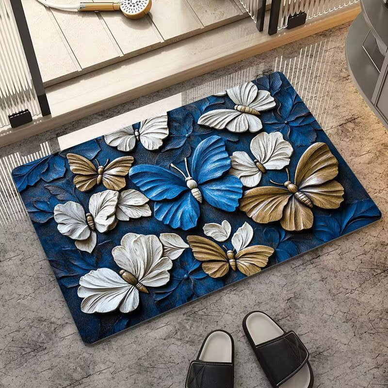 stereo butterfly soft diatom mud kitchen floor mat bathroom door absorbent quick-drying mat non-slip mat bathroom carpet
