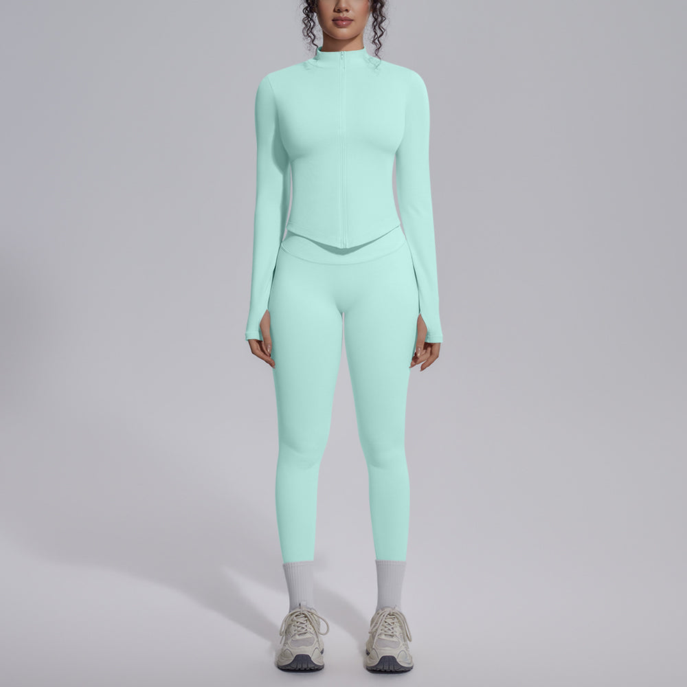 European and american seamless yoga set - slim fit zipper jacket & peach lift butt leggings - women's activewear workout outfit
