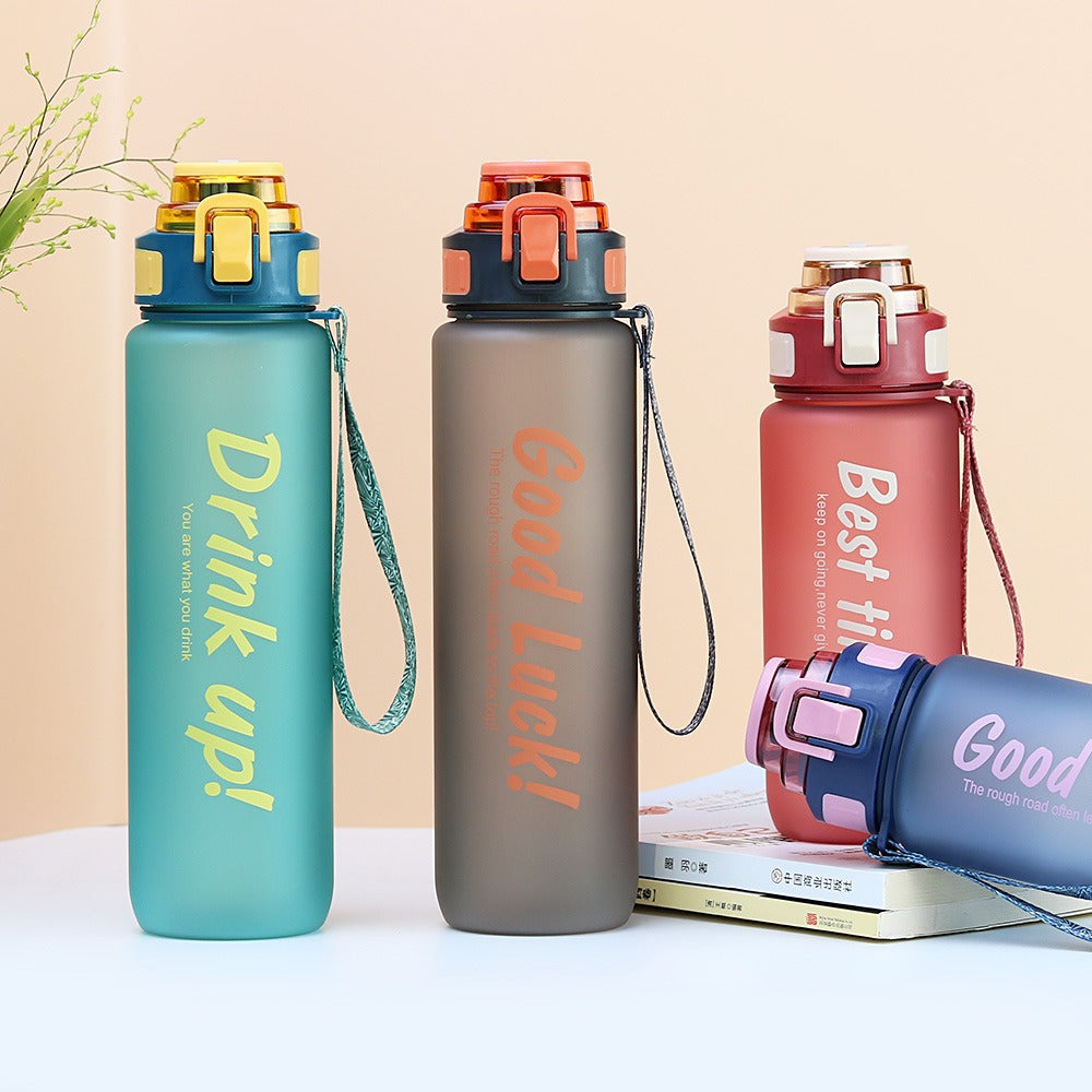 Portable plastic water cup, high-looking, large-capacity, drop-resistant, leak-proof, straw cup, kettle, outdoor sports, food-grade water bottle