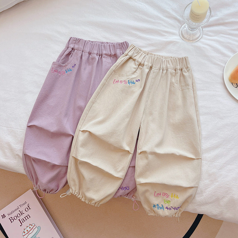 Kidsautumnew arrival cotton sweatpants girl boys casual pants outwearfashionpopular mid-waist hemming trendy