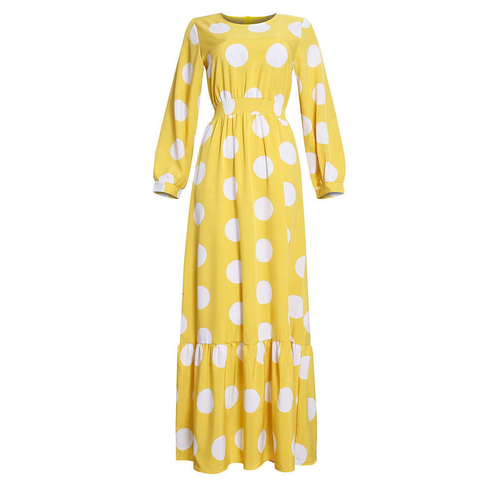 Fashionable chiffon long-sleeve polka dot tiered dress - plus size african women's clothing - perfect for , , and european & american markets