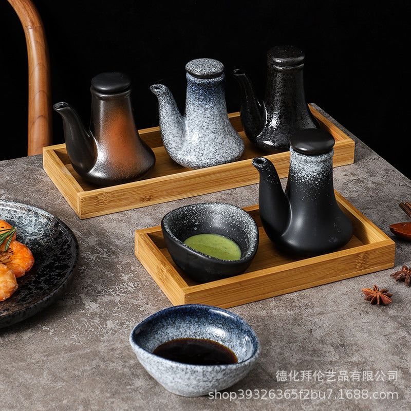 Japanese ceramic oil pot retro japanese stylefor home soy sauce pot vinegar pot seasoning dish kitchen supplies side dish dipping dish