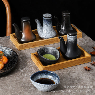 Japanese ceramic oil pot retro japanese stylefor home soy sauce pot vinegar pot seasoning dish kitchen supplies side dish dipping dish