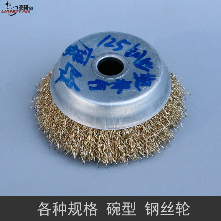 Processing Customized rust removal, polishing, deburring bowl type 100 * 16 hole steel wire wheel brush with handle