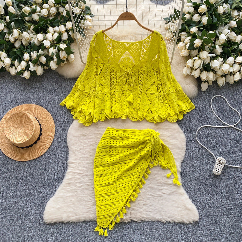 European and american style retro jacquard knit set - women's sleeveless tank top + midi skirt - high-end socialite two-piece outfit