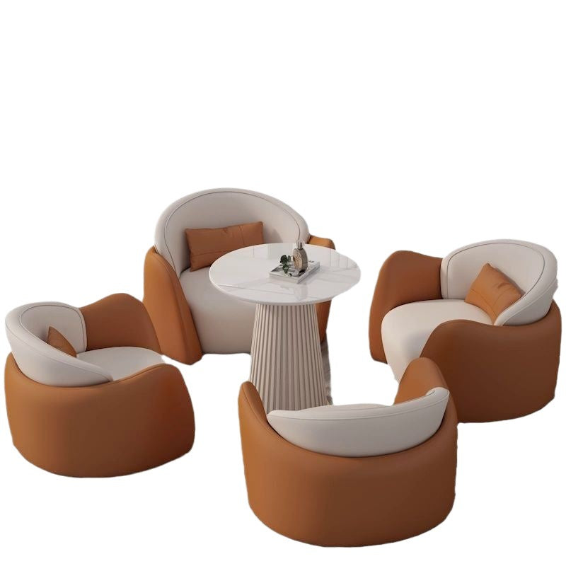 New arrival business negotiation sofa leather art lobby creative casual reception table and chairs orange and white surrounded combination furniture