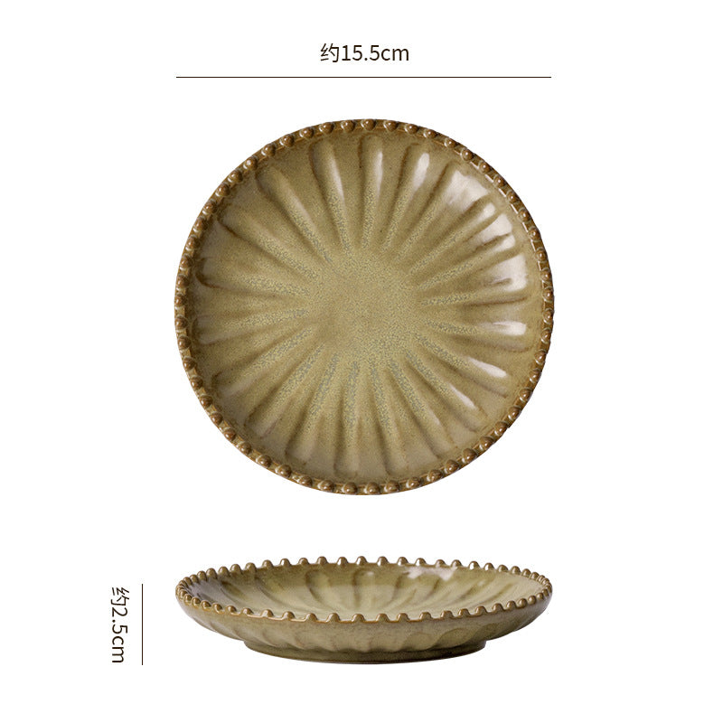 Retro kiln-turned ceramic western food steak plate with beads stylish dessert pastry plate ceramic snack plate afternoon tea plate