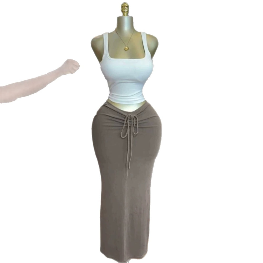 European and american cross-border women's fashion:  summer new arrivals - elegant high-waisted, slimming, sexy bodycon midi skirt with tie waist