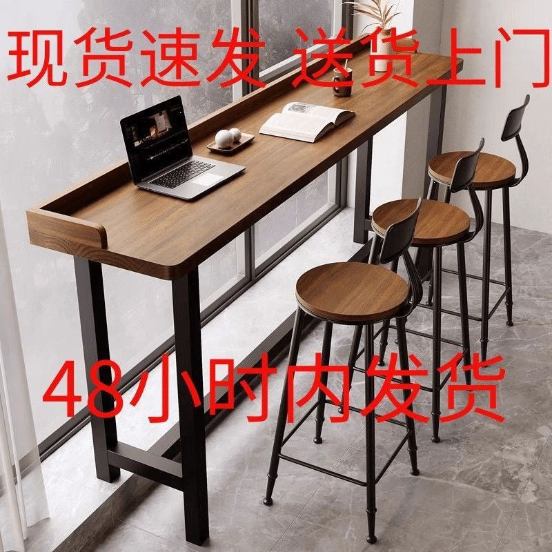 Balcony for home bar table casual solid wood window bench high and low feet bench bar table chair wall narrow table