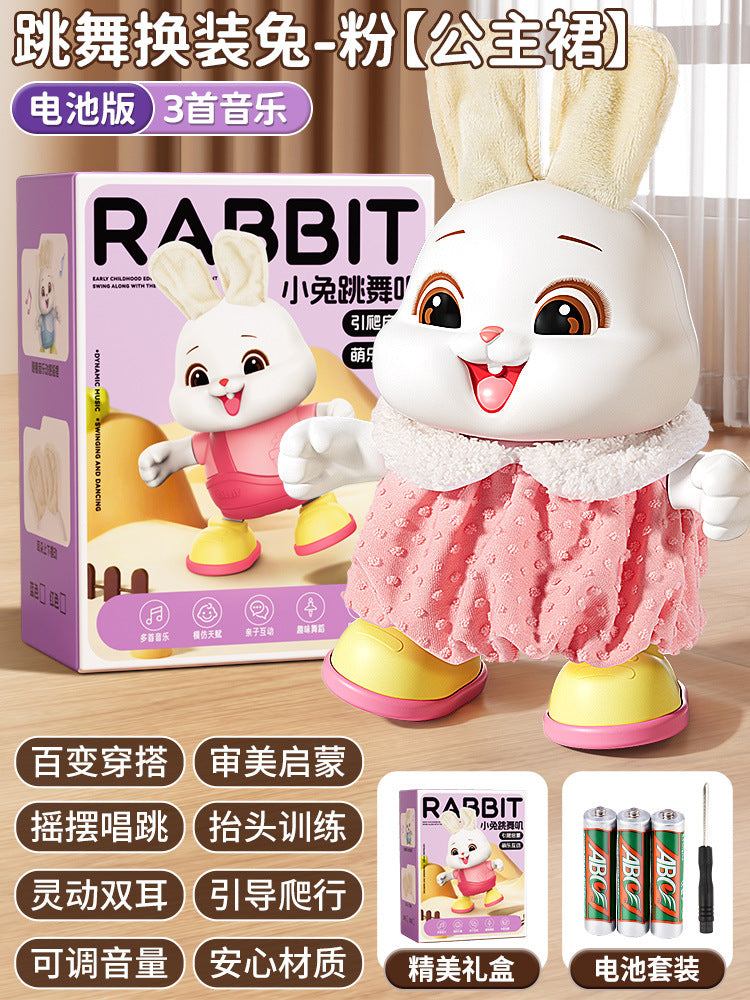 Electric dancing rabbit toy for infants and toddlers - crawling, head-up training, singing, newborn early education, and dress-up fun