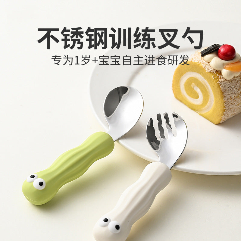 Kids' 316 stainless steel portable cutlery set - cartoon spoon, fork, training chopsticks, dinosaur baby fork and spoon set