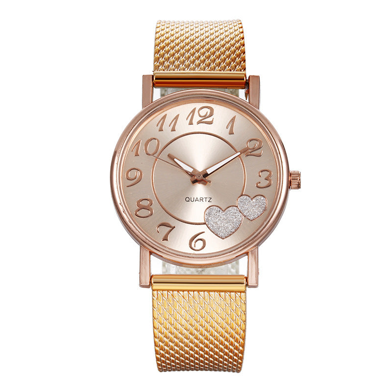Women's fashion mesh strap heart-shaped minimalist watch - wholesale hot seller for aliexpress, large dial quartz watch for cross-border e-commerce