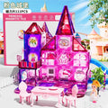 【4d star diamond magnetic surface】color window magnetic tiles 111pcs 【17 tile shapes + doll + fence + slide】free princess stickers