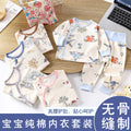 Newborn baby underwear set, all-cotton seamless thermal underwear, cute cartoon design, high-waisted pants for baby, belly protection