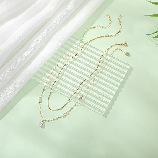 European and american style layered heart rhinestone pendant stainless steel necklace - women's high-end, light luxury clavicle chain wholesale