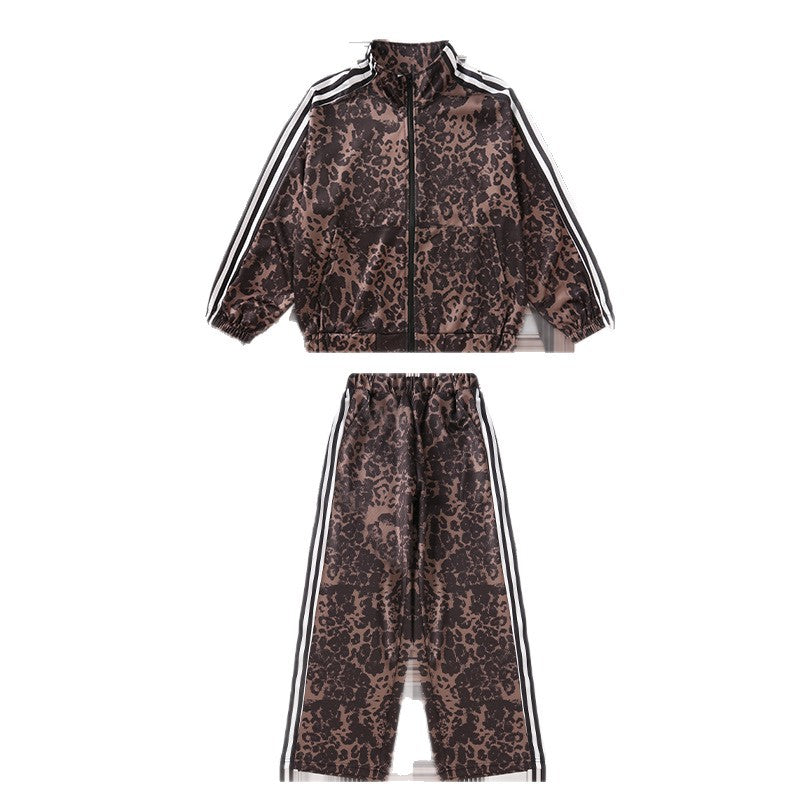 boys' casual cardigan two-piece set: trendy new fashion leopard print loose fit spring/autumn outfit for older boys
