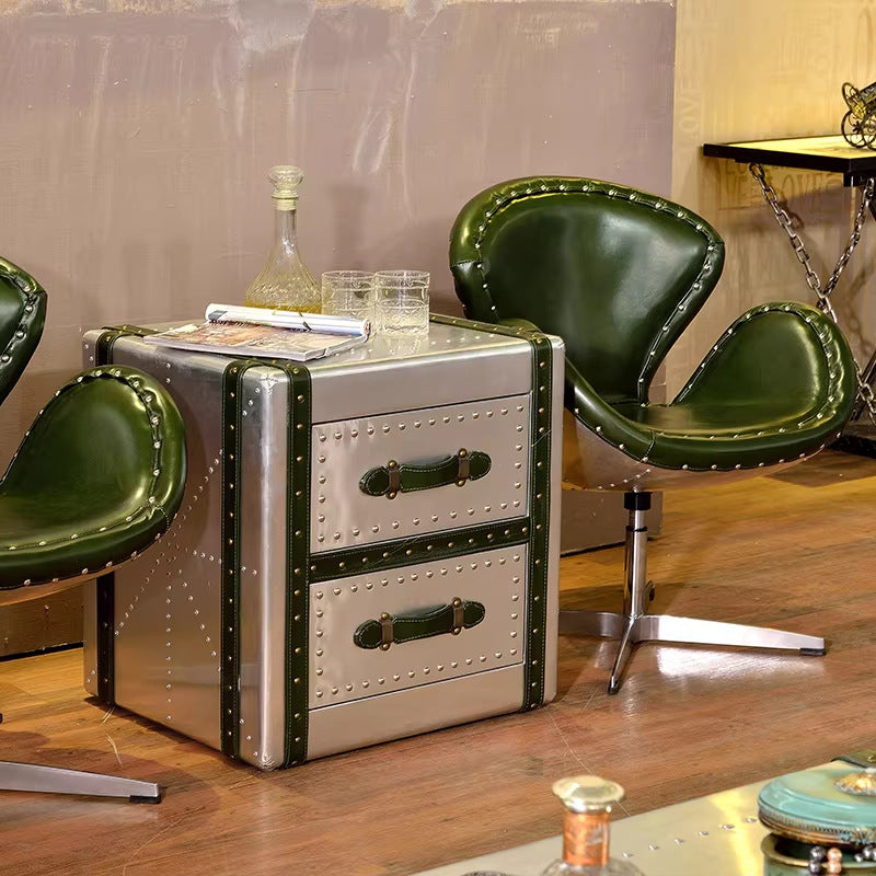 Side table cabinet whiskey cigar bar wine cabinet oil wax leather bedside table metal aviation aluminum leather small apartment movable