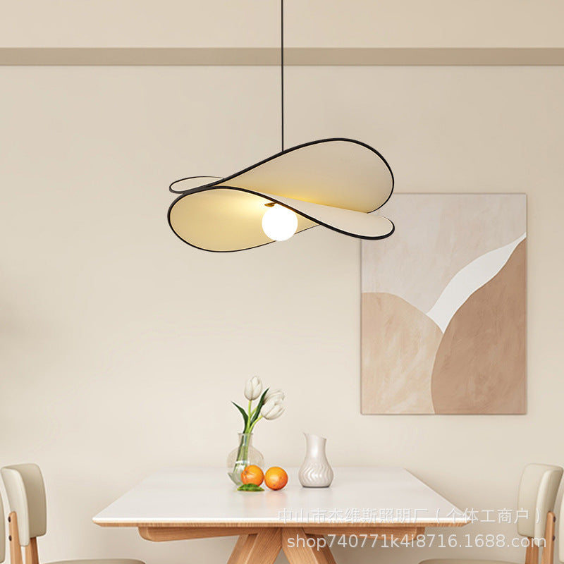 Wabi-sabi style special-shaped double-leaf fabric modern casual art streamer lotus leaf single-head chandelier restaurant bedroom b&b