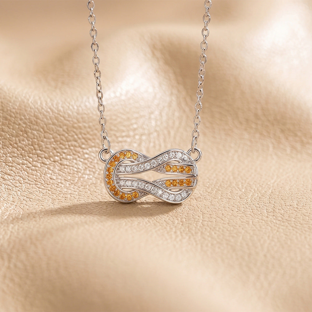 popular versatile copper inlaid zirconium horseshoe buckle necklace for women accessible luxuryniche styleelegantcasual titanium steel clavicle chain jewelry