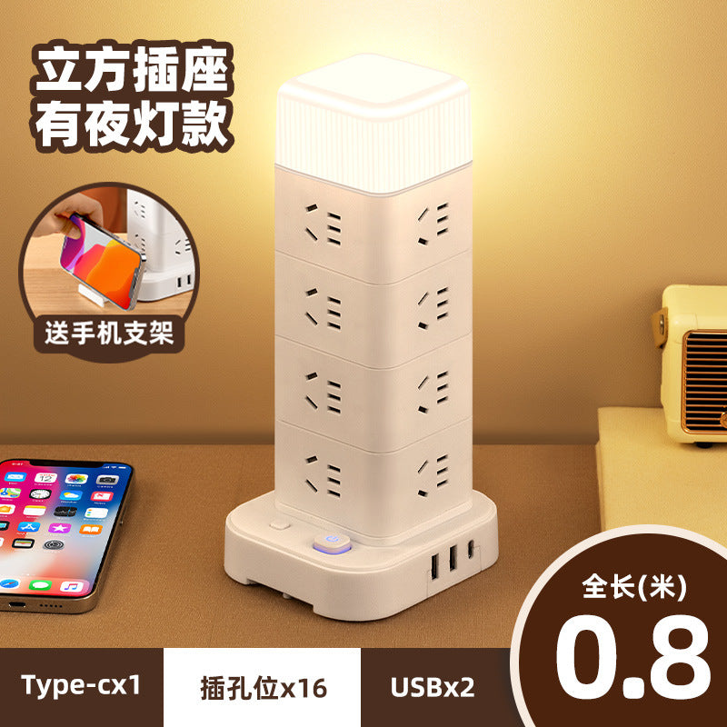 Smart vertical power strip socket with usb mobile phone charging multi-port tower office for home creative power strip rubik's cube