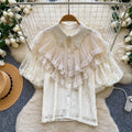 Palace style heavy industry beading lacepatchworkrufflesshirt women's summeraccessible luxury socialite age-reducing eleganttops