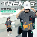 Kids' boys' summer outfit set  new trendy street style summer boys' mid-to-large children's lightweight short-sleeve two-piece fashion set