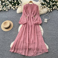French chic stand collar lantern sleeve polka dot dress - women's slimming a-line maxi dress - autumn  new arrival