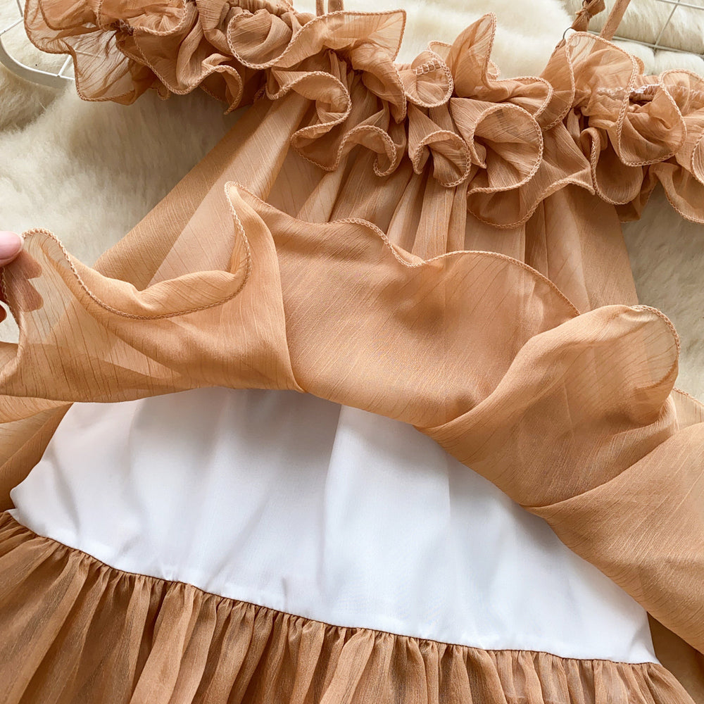Gentle style lace ruffles camisole women's summer one shoulder chiffon eleganttopssweet age reduction work clothing