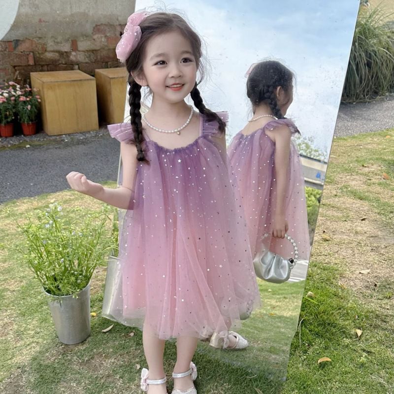 Girls'  new princess dress, stylish children's konjac purple dress, summer formal wear, baby dress, summer style