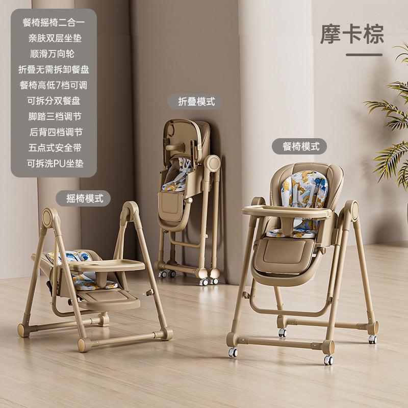 Baby dining chair, multi-functional reclining, folding and rocking, children's dining table and chairs, babies can be adjusted in multiple gears